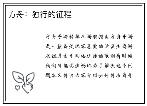 方舟：独行的征程